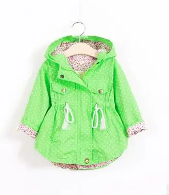 Корейское пальто для девочек хлопок Длинные рукава ветровка с капюшоном осень Детская одежда - Цвет: Зеленый