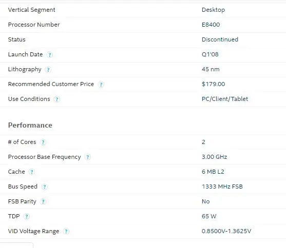 Двухъядерный процессор INTEL CORE 2 E8400 LAG 775 SOCKET 3,0 GHz/65 W/6 M/FSB 1333 для настольных ПК