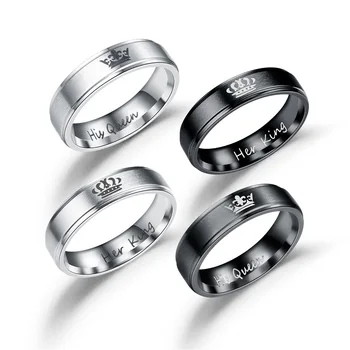 

MIXMAX 20pcs her King his queen Couple Rings Black Gold Silver Color Valentine's Day Gift Stainless Steel Jewelry wholesale lots