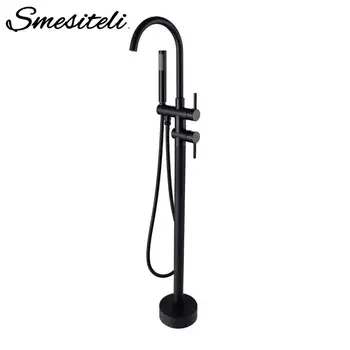 

Smesiteli Promotions Classic Style Matte Black Freestanding Bath Spout Shower Diverter Floor Mount Bathtub Filler Mixer Taps