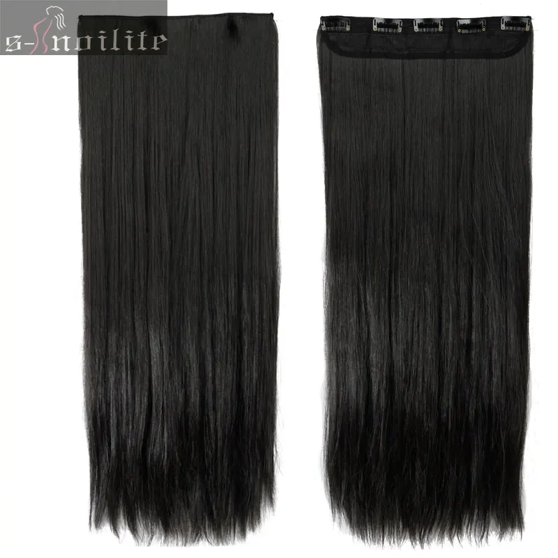 natural black Snoilite осень до талии длинные прямые клип в один кусок волосы для наращивания один кусок настоящие натуральные волосы синтетический зажим для наращивания волос - Цвет: natural black