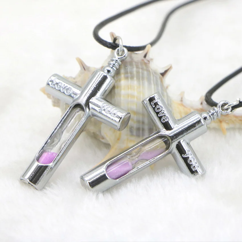 Blue Pink Cross hourglass Pendant Necklace (10)