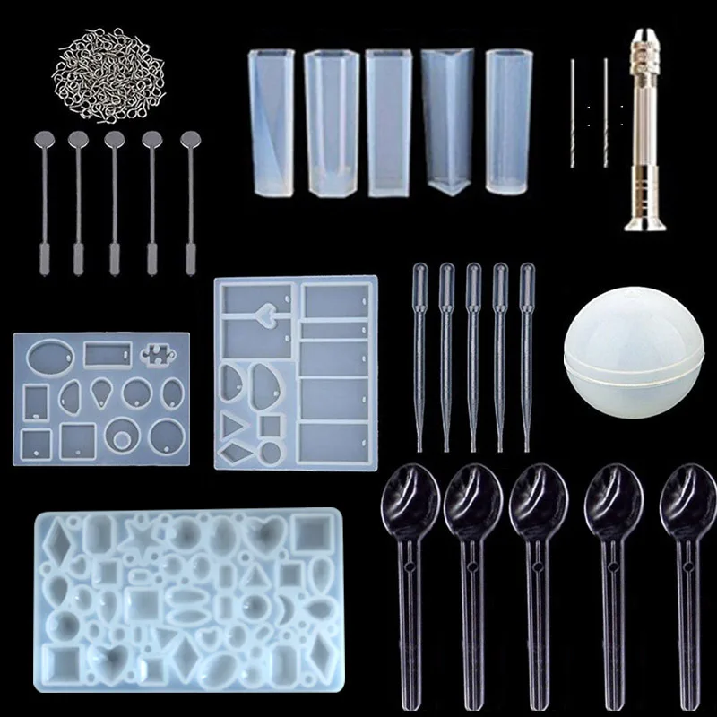 

DIY Bracelet Pendant Epoxy Mold 10 Piece Set Crystal Silicone Mold with Dropper Stirring Rod Claw Nail Epoxy mold jewellery moul