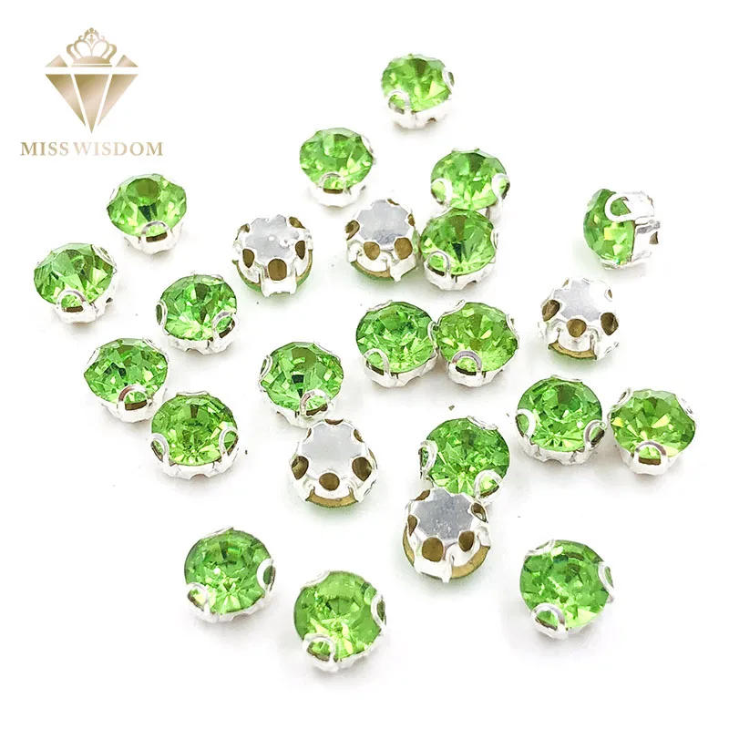

4mm/5mm/6mm/8mm Light green 3D claw rhinestone strass Glass Crystal sew on rhinestones High quality diy clothing accessories