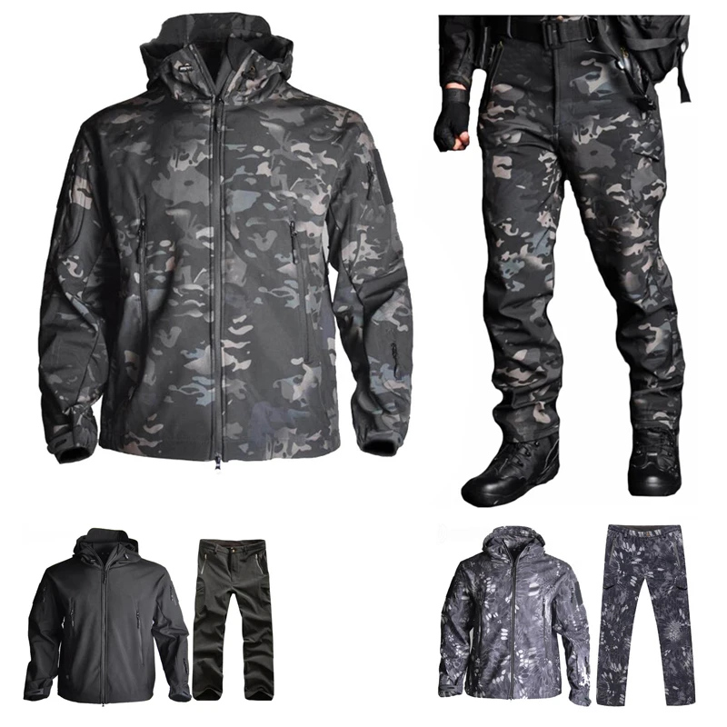 TAD камуфляжная охотничья одежда для улицы из акулы тактическая Millitary softshell куртка+ брюки Мужская водонепроницаемая Боевая куртка