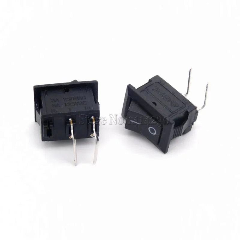 

10Pcs Bent Black Rocker Switch 3A 250V 6A 125VAC KCD11 2Pin Curved Needle Snap-in On/Off Push Button Switch 10*15mm BLACK