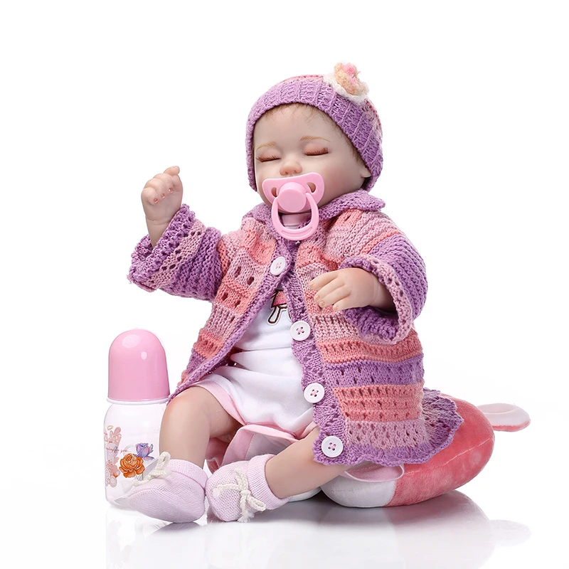 

40CM Long Reborn Baby Dolls Full Body Silicone Bebe Children Gifts Brinquedos with Knitted Clothes