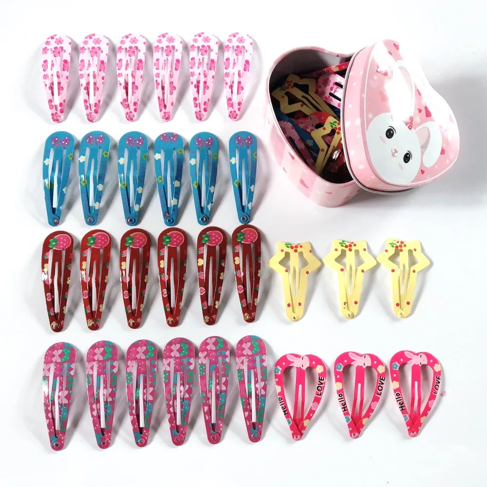 

30Pcs Fashion Flower Hair Clips Barrettes Girls Hairpins Colorful Love Star Hair Accessories for Kids Hairgrip Cute Rubbit Box