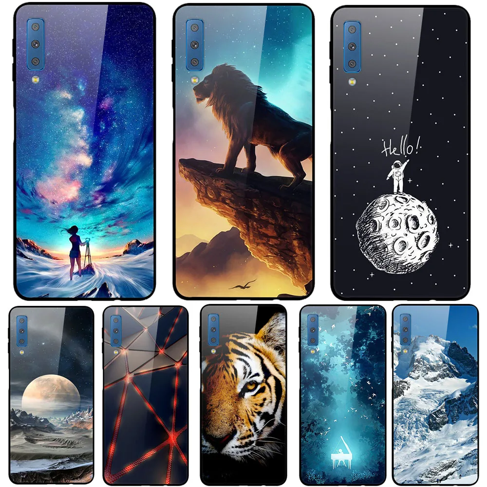 For Samsung A7 2018 A 7 Tempered Glass Case Hard Back