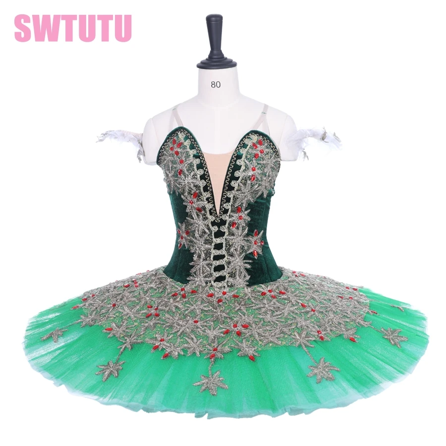 Free shipping! women sugar plum fairy stage tutu costumes Adult Professional Ballet Tutu Green Gold Pancake Tutus BT9188B