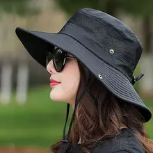 Женская дышащая Рыбацкая шляпа с широкими полями и защитой от ультрафиолета, летняя складная шляпа-ведро, Солнцезащитная хлопковая кепка для рыбалки и охоты