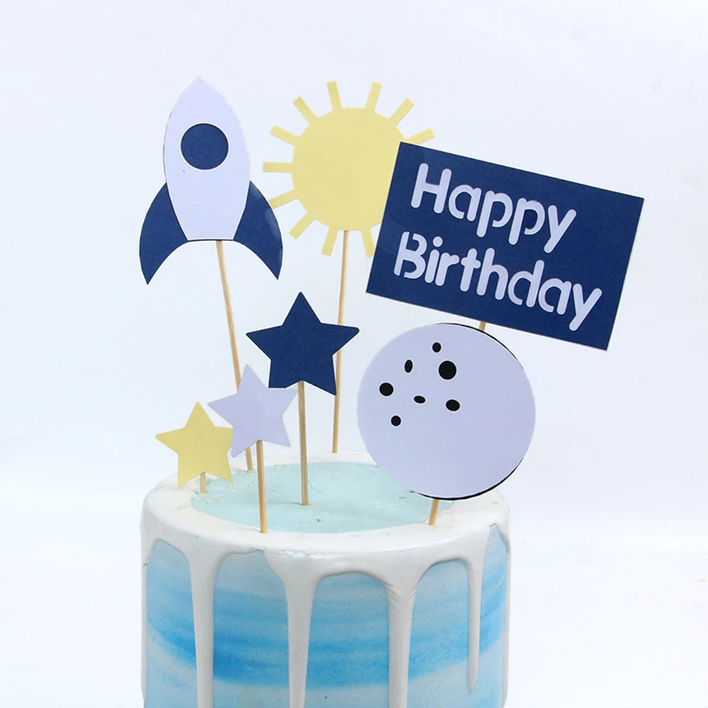 

2 Sets Lovely Cake Toppers Paper Outer Space Theme Cupcake Decor Cake Picks Party Supplies For Birthday Baby Shower