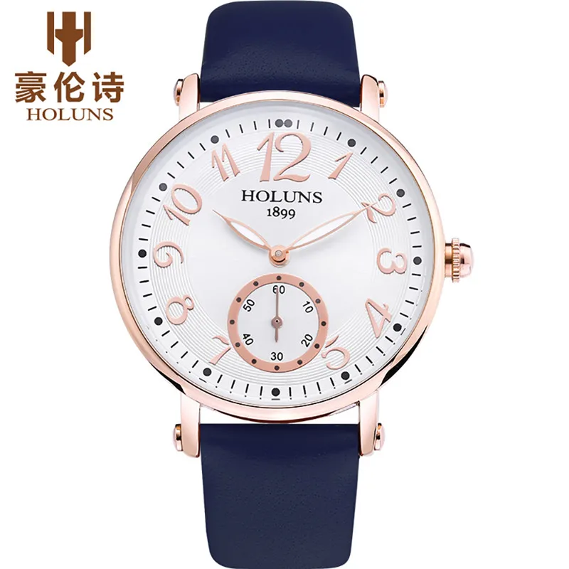 

HOLUNS Simple Quartz Watches for Women Date Week Display Wrist Watch Waterpoof Leather Pink Number Analog Ladies Trendy Clock