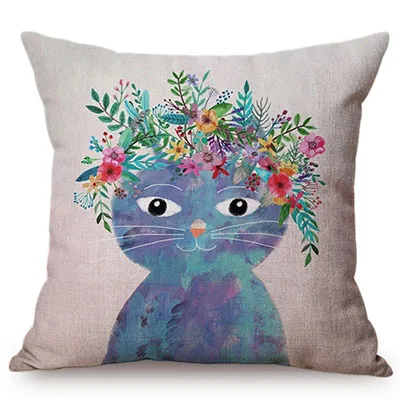 Cute Watercolor Painting Cat Flamingo Dog Kid's Nursery Art Room Decorative Throw Pillow Case Cotton Linen Animal Cushion Cover M090-17