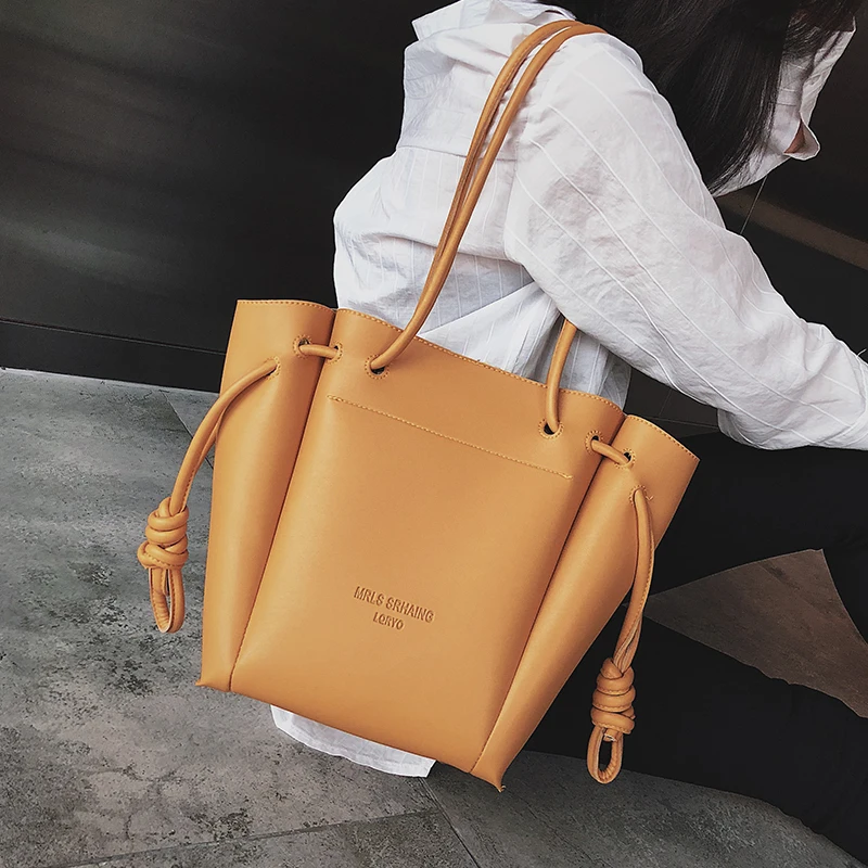 

Autumn&Winter Vintage Retro Bags For Women PU Leather Big Totes Womens Large Handbags Bucket Shoulder Bag For Ladies