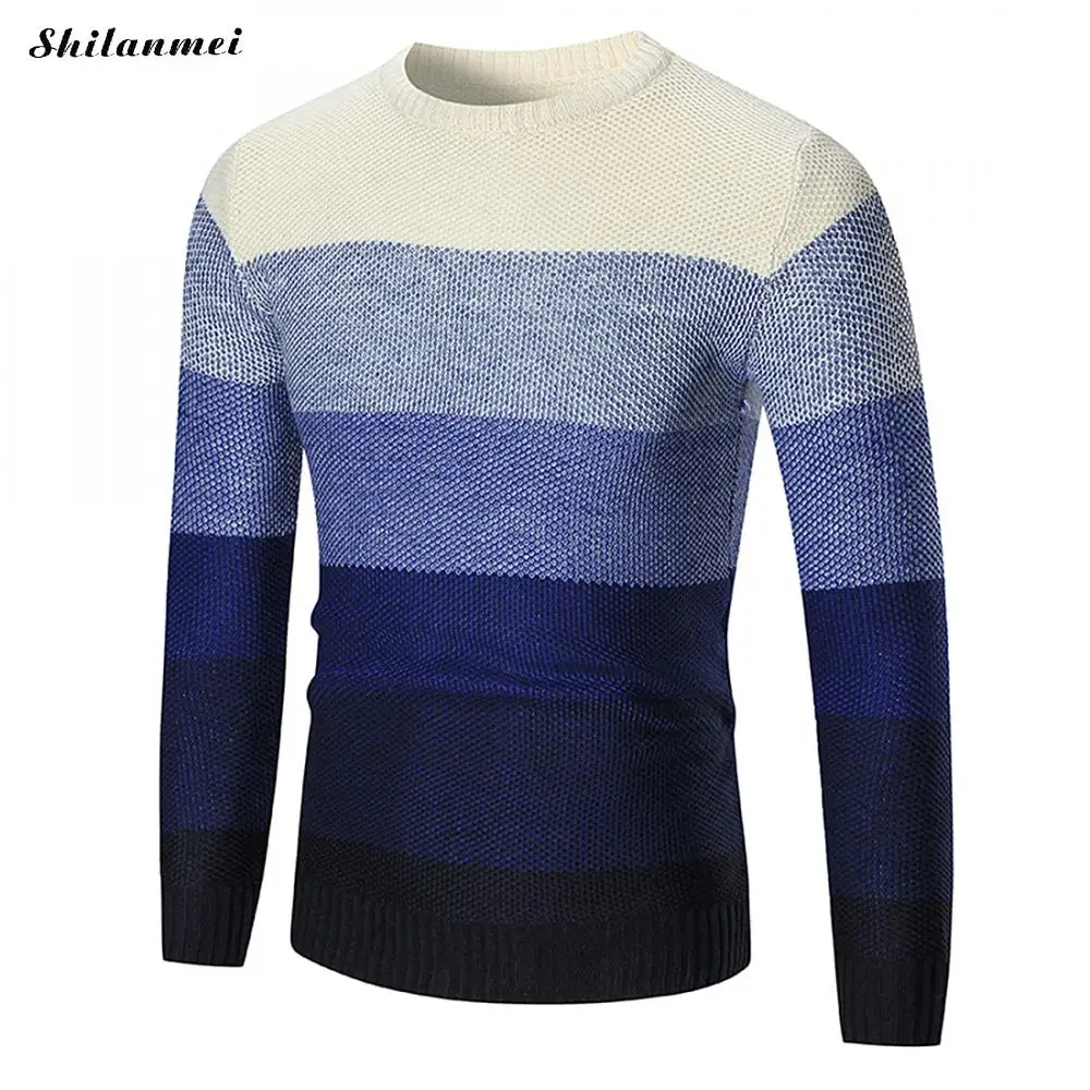 Winter-Blue-Brand-Men-Sweater-Knitted-Striped-Slim-Fit-Pullover-Casual ...