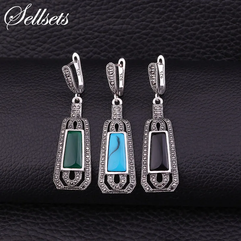 Женские винтажные геометрические серьги Sellsets серебристые металлические стразы