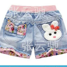 Джинсовые шорты для девочек новые детские летние шорты джинсы для девочек милый кролик из мультфильма вышитые джинсы с цветочным принтом короткая одежда для девочек