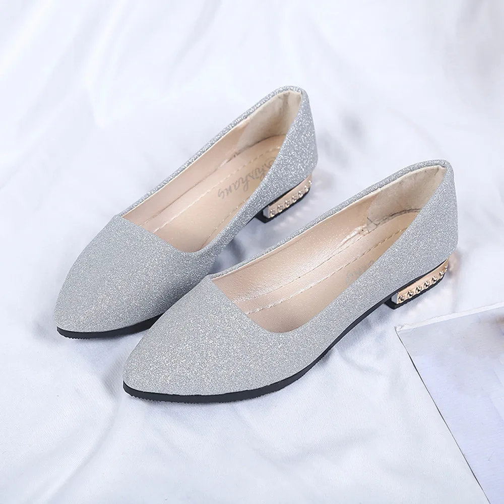

Casual Women Sequins Shallow Slip On Low Heel Flat Shoes Pointed Toe Party Shoes Office Lady Work Pointed Single Shoes 10