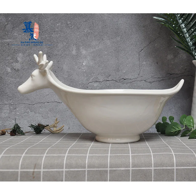 

white ceramic deer head salad bowl home decoration accessories restaurant Pastry plate dessert bowl plate wedding decorations