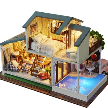 

3D Doll House DIY Hand Assembled Architectural Wooden Decoration Doll Houses Furniture Kit Toys for Children Birthday Gifts