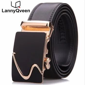 

LannyQveen Aliexpress fashion new Men's Automatic buckle belts 100%Genuine Leather Belt for men wholesale free shipping