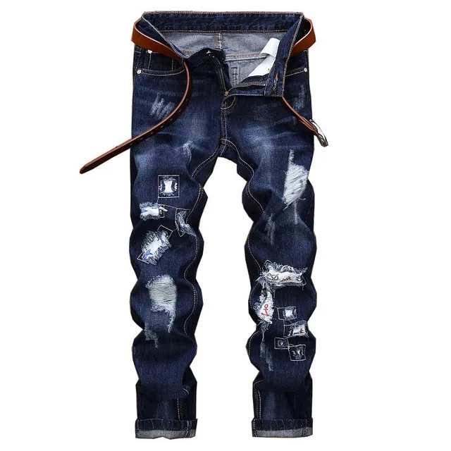 MORUANCLE Fashion Mens Washed Straight Denim Pants Ripped Distressed