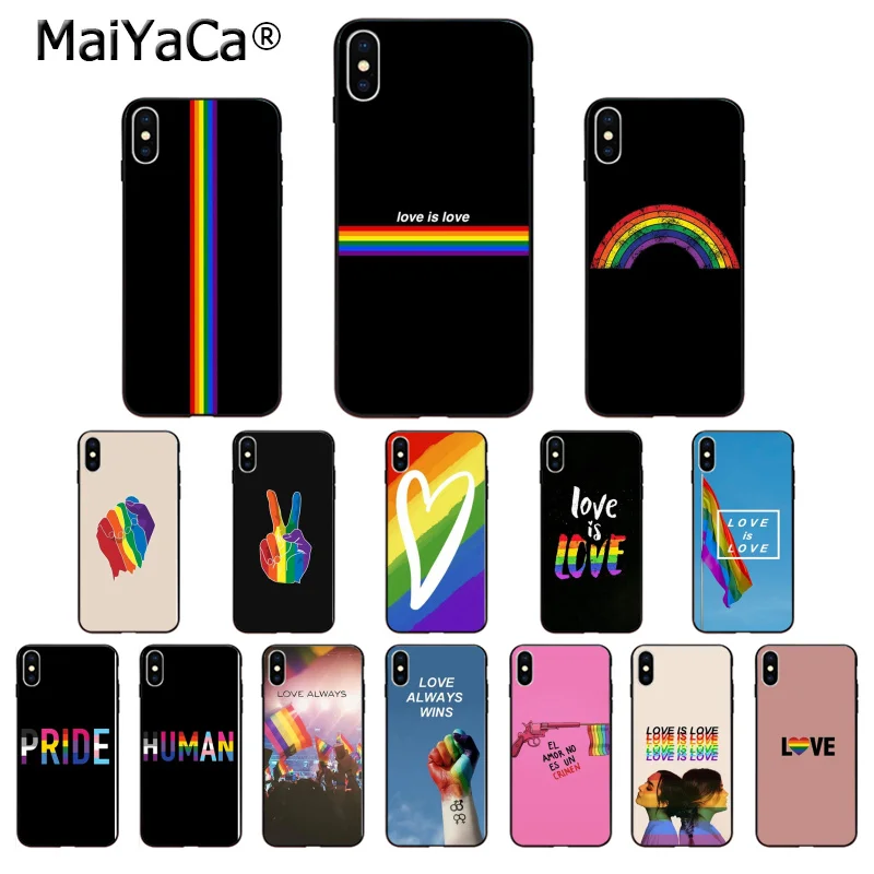 

MaiYaCa LGBT Rainbow TPU Soft black Phone Case Cover for Apple iPhone 8 7 6 6S Plus X XS MAX 5 5S SE XR Cover