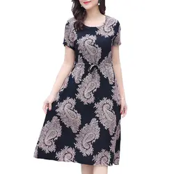 Летнее женское платье 2019 винтажное богемное цветочное пляжное платье Сарафан женский Принт с коротким рукавом с круглым вырезом плюс