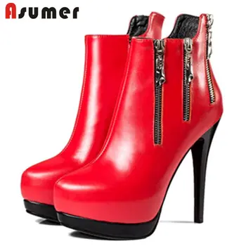 

ASUMER 2020 HOT fashion thin high heel ankle boots women zipper genuine leather boots pointed toe platform boots party shoes