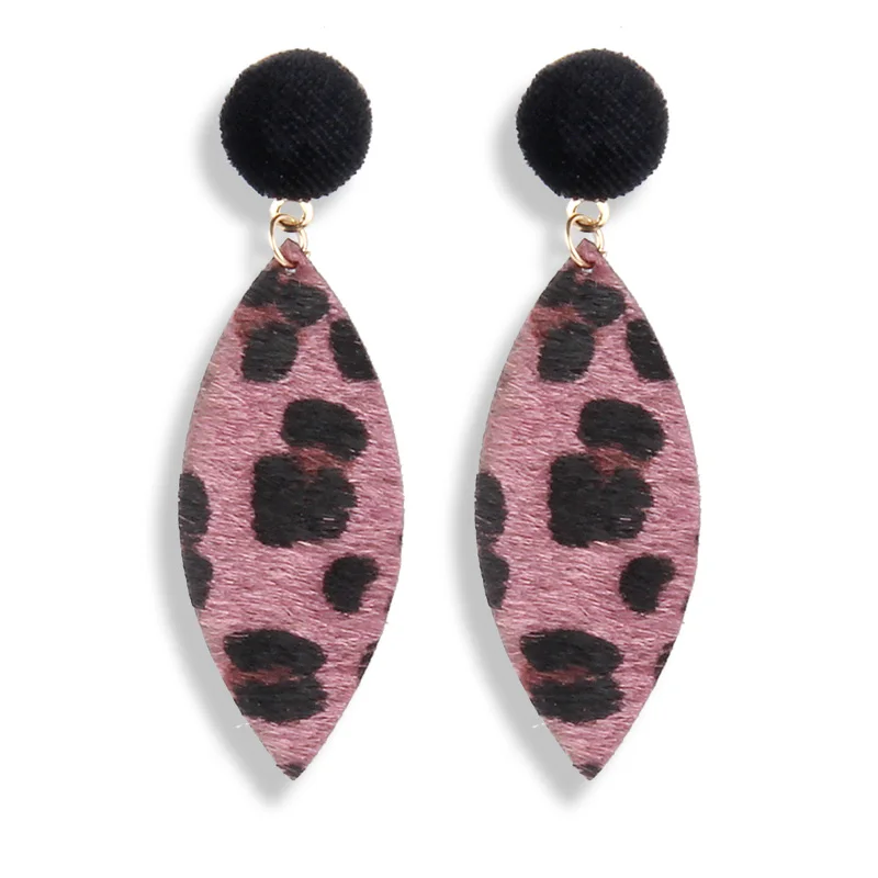 

New Hot Pompom Pink Leopard Oval Geometric Dangle Long Earrings For Women Trend Jewelry Party Girl's Gifts Oorbellen AE731