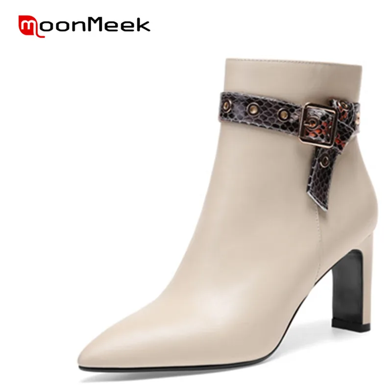 

MoonMeek 2020 fashion autumn winter ladies boots new arrive genuine leather boots women hot sale high heels ankle boots