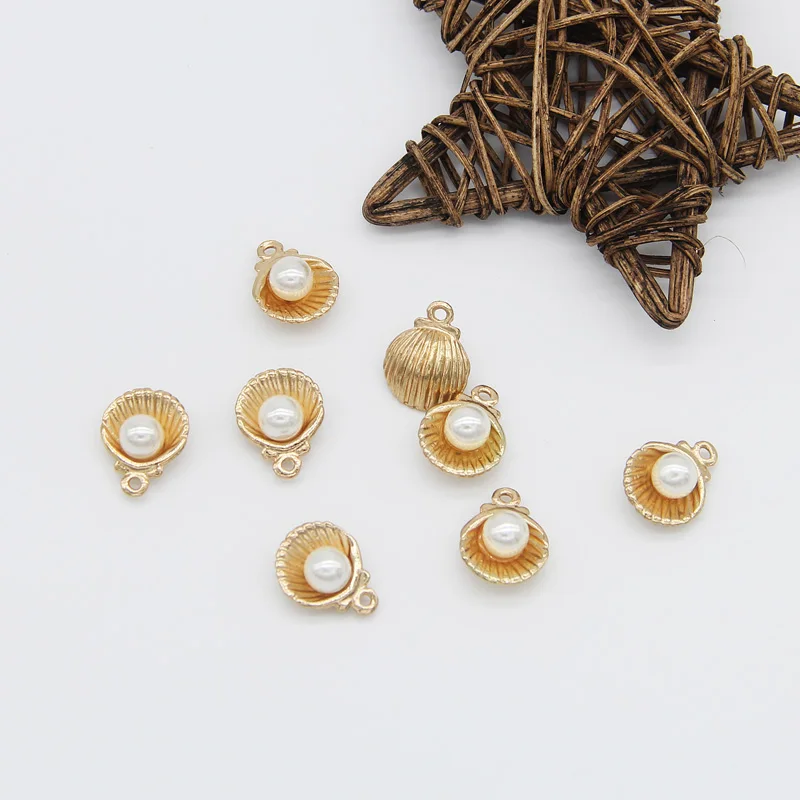 5pcs/lot Mini Gold Shell Charm with Imitation Pearl Zinc Alloy Metal Pendant for DIY Earring Bracelet Jewelry Findings 16*13mm | Украшения