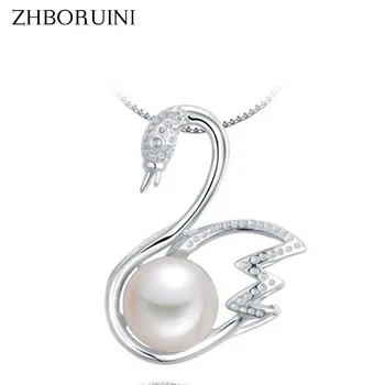 

ZHBORUINI 2019 Fashion Necklace Pearl Jewelry Natural Freshwater Pearl Swan Pendant 925 Sterling Silver Jewelry For Women Gift