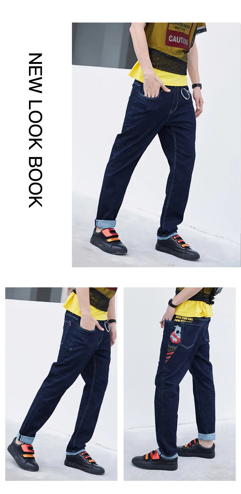 Mark Fairwhale уличная одежда Hip-pop Прямо Швейная кромка Однотонный Середина талии Джинсы полной длины мужчины 718121011014
