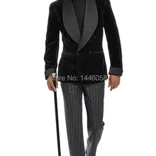 Элегантный брендовый итальянский утренний пиджак брюки мужской костюм на заказ двубортный черный бархатный блейзер свадебный смокинг