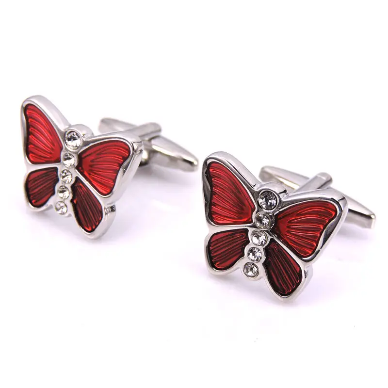 

DY The new French men's fashion exquisite quality Enamel Cufflinks insect animal crystal red butterfly Cufflinks