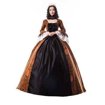 

Print Queen Elegant Dress Embroidery Dress Full Sleeve Theater Dress Ball Gown Victorian Party Dress