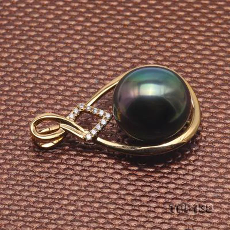 JYX изящный кулон 18K золотой круглый 11 5 мм павлин зеленый Tahitian культивированный