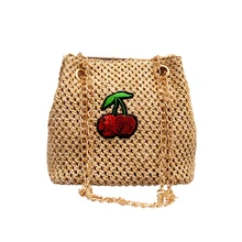 Богемные соломенные сумки, женская сумка через плечо, сумки-мессенджеры из ротанга, сумки с вышивкой вишни, сумки через плечо с цепочкой