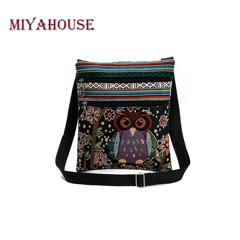 

Miyahouse Double Zipper Cartoon Owl Printed Mini Flap Bag Shoulder Bag Suitable For All Occasions Summer Mini Women Travel Bag