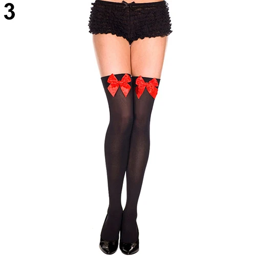 Школьные носки для девочек, модные сексуальные чулки для женщин, эластичные кружевные Гольфы с бантиком, женские длинные гольфы - Цвет: Black Red Bowknot