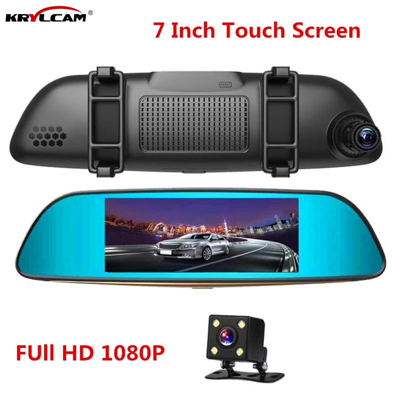 Krylcam 7 дюймовый автомобильный видеорегистратор с сенсорным экраном 1080 P две линзы