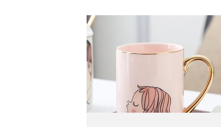 OUSSIRRO Ceramic Mugs With lid Couple Lover's Gift Morning Mug Milk Coffee Tea Breakfast Creative Cup