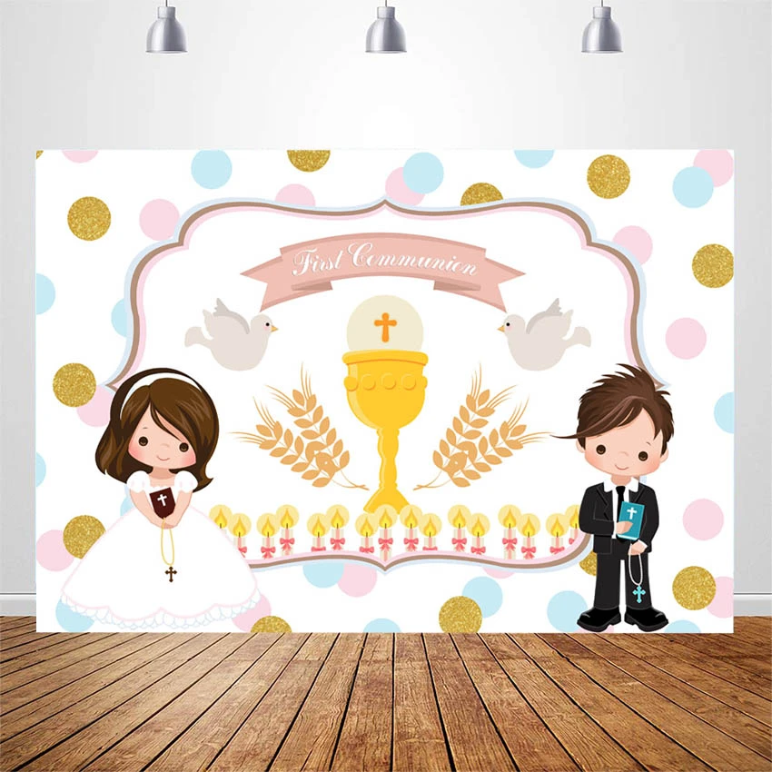 First Communion Banner Background For Photography First Holy Communion Baptism Party Photo Booth Backdrops For Studio Photocall Background Aliexpress