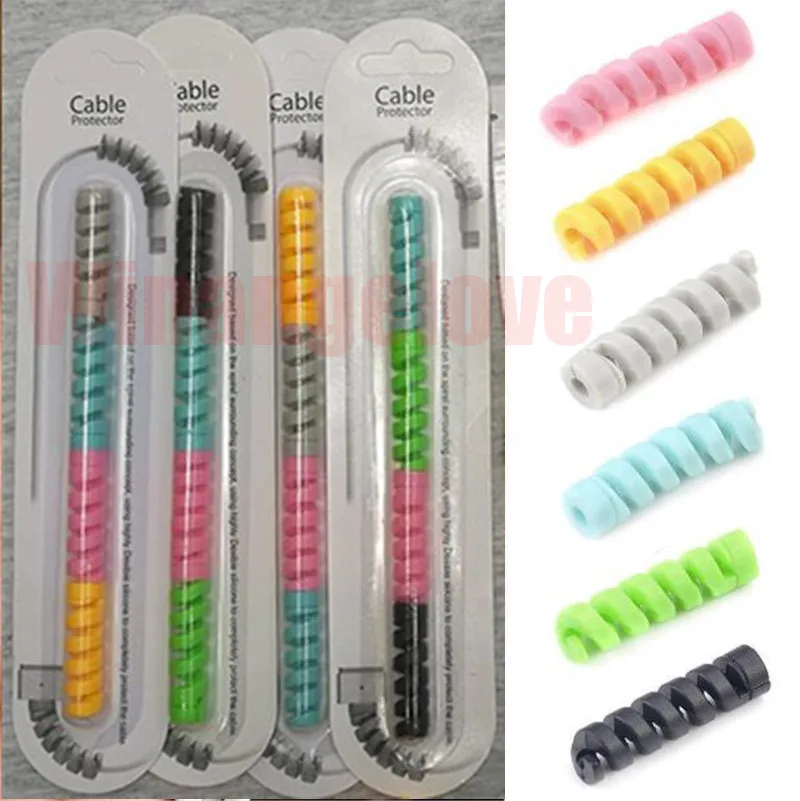 

100pcs Spiral Cable protector Data Line Silicone Bobbin winder Protective For iphone Android USB Charging earphone Case Cover