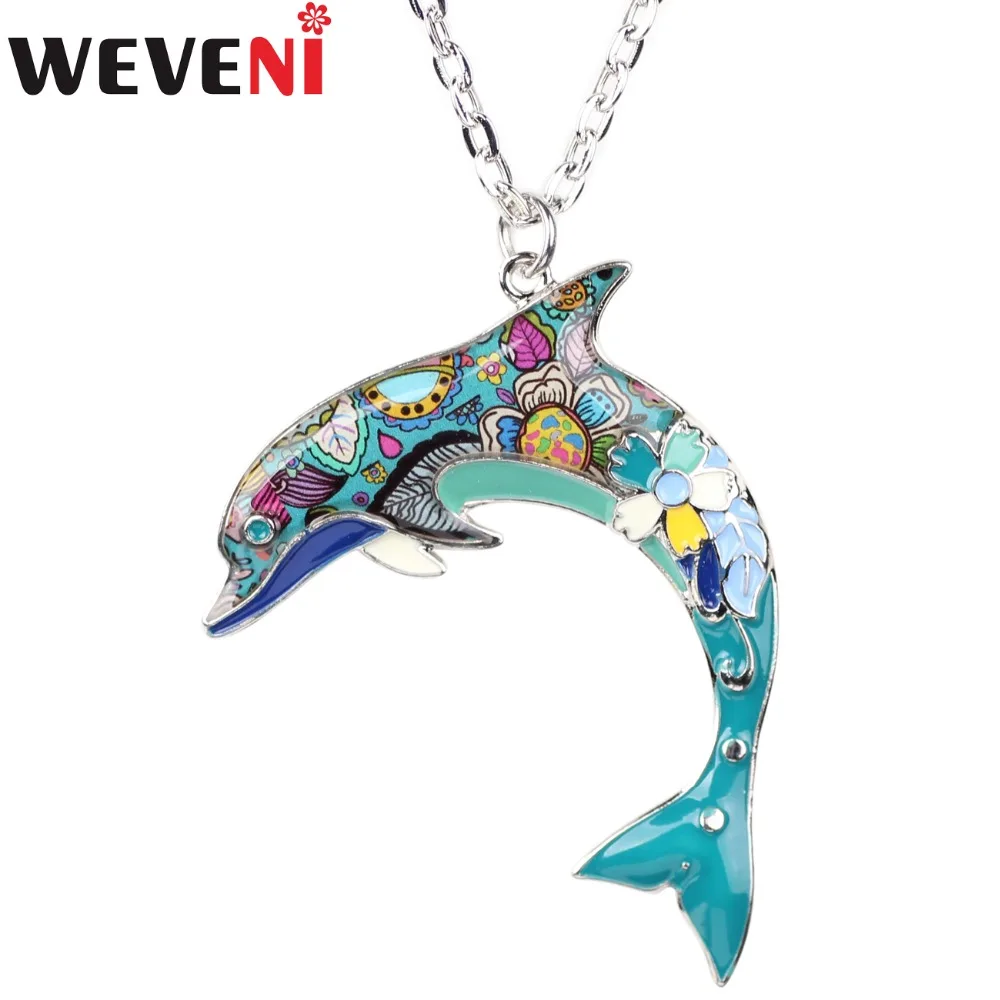 

WEVENI Statement Maxi Enamel Alloy Dolphin Necklace&Pendants Collar Fashion Accessories Genuine Ocean Animal Jewelry For Women