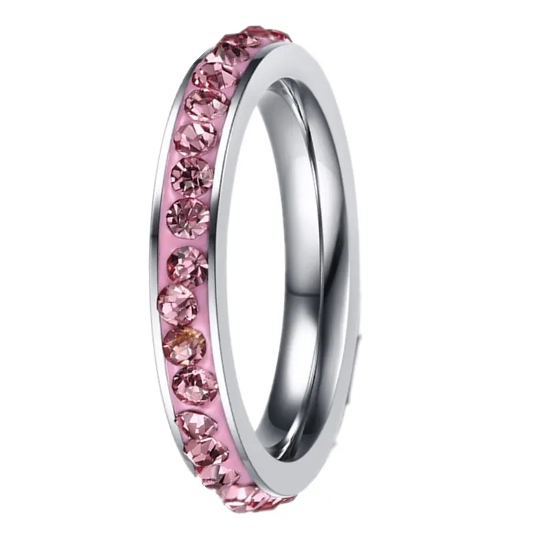 4MM Stainless Steel Ring Band Color Crystal Rhinestone Women Men Wedding Cocktail Graduation Class Xmas Gift wedding rings,finger rings,womens ring,jewelry rings,ring jewelry,couple rings
