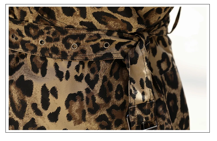 Весеннее Новое поступление модное леопардовое с отложным воротником длинное пальто для женщин Элегантная ветровка с поясом FY12