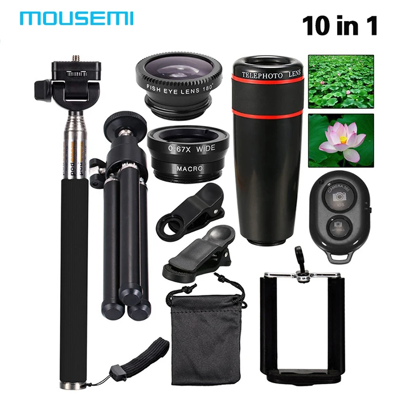 New 10in1 Phone Camera Lens Kit 8x Telephoto Lens Fish Eye Wide Angle Macro Lens Selfie
